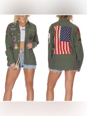 NWOT Free People RILEY 1880 Patriot's Work Shirt - army green patchwork - XS
